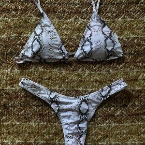 White Snake print two piece bikini set